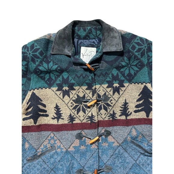 Katy D Kathryn Deene Blanket Coat Toggle Wool Blend Mountain Print Sz 22/24 - Picture 9 of 14